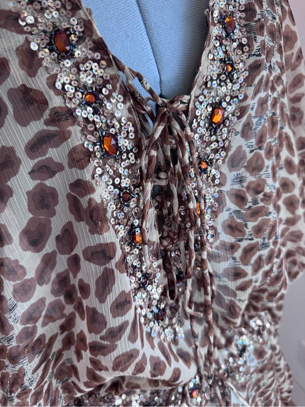 Cover-up Beaded Leopard Print Tunic Dress/Top - - Picture 4 of 7